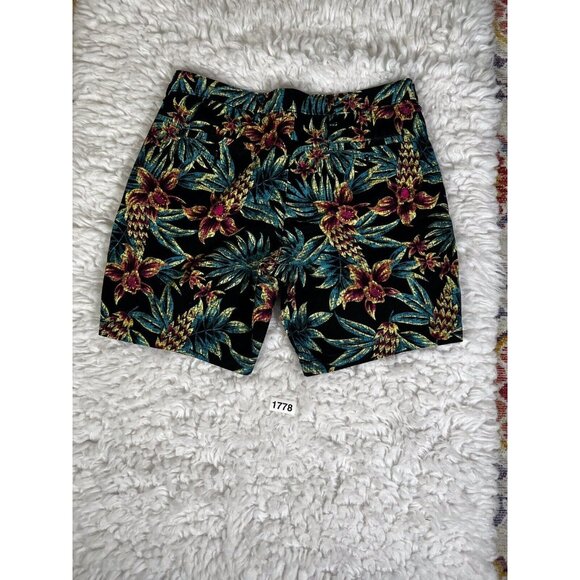 George Mens Hawaiian Bermuda Shorts 36 Black Pockets Belt Loops Cotton Stretch - Picture 6 of 7